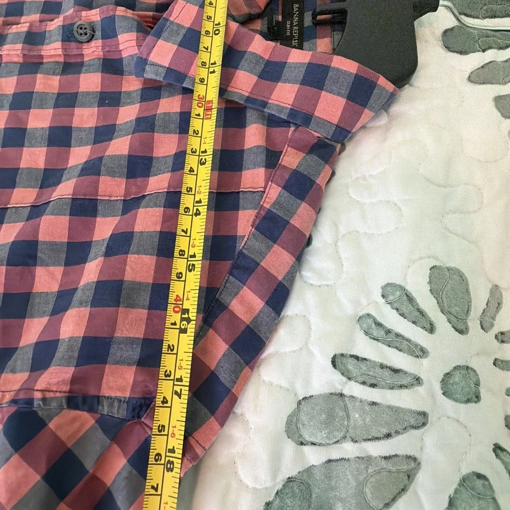 Banana Republic Shirt Men Size Large Slim Fit Quilted Gingham Button Down Casual
